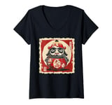 Womens Daruma Doll Japan Japanese Art Samurai Ukiyo-e Vintage V-Neck T-Shirt