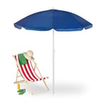 Relaxdays Parasol, diamètre 160 cm, inclinable, Hauteur réglable, Protection UV, Sac de Transport, Plage & Balcon, Bleu