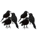 6 x Halloween Dekoration Kråka Artificiell Raven Kråka Med Fjädrar Svart Fågel