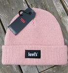 LEVI STRAUSS 100% Wool Pink BEANIE HAT Womens Femme *Reflective Logo* LEVI'S