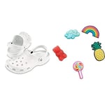 Crocs Classic U, Sabots Mixte Adulte, Blanc (White), 41/42 EU Lot de 5 Jibbitz | Personnalisez Vos avec Les Jibbitz Happy Candy One-Size