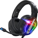 ¿2024 New¿ FC200 Casque Gaming pour PS4/PS5/PC/Xbox/Nintendo Switch, Casque PS5 avec câble et lumière RGB, Casque stéréo Surround avec Micro, Noise Cancelling Gamer Headphones - Noir