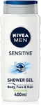 NIVEA MEN Sensitive Shower Gel Pack of 6 6 x 400ml, Alcohol-Free Sensitive Skin