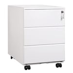 WOLTU Caisson de Bureau Caisson de Rangement avec Serrures et roulettes pour Bureau Studio,Placard de Rangement Caisson en Métal avec 3 Tiroirs pour Dossiers, Blanc SK024ws