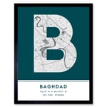 Baghdad Iraq City Map Modern Typography Stylish Letter Framed Word Wall Art Print Poster for Home Décor