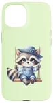 Coque pour iPhone 15 Adorable raton laveur sur balançoire pour enfants