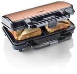 Bestron appareil croque monsieur, appareils à sandwich antiadhésif pour deux sandwichs, avec réglage automatique de la température & indicateur de disponibilité Copper Collection, Couleur: Cuivre
