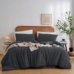 Luofanfei Housse de Couette Coton 220x240 Gris Foncé Adulte Ado Uni 2 Personnes Parure de Lit Unie en Coton Housse Couette 240x220 Linge de Lit avec Fermeture éclair et 65x65cm Taies d'oreiller