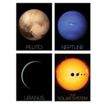 Pack of 4 NASA Our Solar System The Sun and Planets Uranus Neptune Dwarf Pluto Voyager 2 and New Horizons Images Unframed Wall Art Living Room Prints