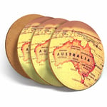 4 Set - Vintage Australia Map Globe Coasters - Kitchen Drinks Coaster Gift #2609