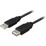 DELTACO USB 2.0 A - A-forlængerledning, 3 m, sort