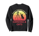 Easily Distracted By Cameras & Cats Retro Funny Photographer Sweatshirt