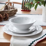 Traditional Folk 12 Piece White Porcelain Dinner Set