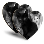 2x Heart MDF Coasters - BW - Cute Kittens Black Tabby Ginger Cat  #43908