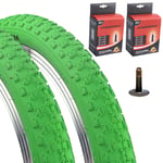 Vandorm BMX Tyres 20 x 1.95" Comp 3 Green & Schrader Valve Inner Tubes Pair