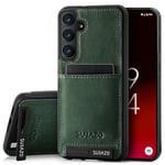 SURAZO Étui de Protection arrière en Cuir véritable de qualité supérieure pour Samsung Galaxy A55 - Anti-Chocs - avec Compartiment pour Cartes, Fonction Support, Porte-clés - Vintage Fin - Vert foncé