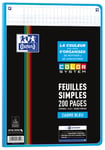 Oxford Feuilles Simples COLOR SYSTEM A4 Perforées 200 pages Grands Carreaux Seyès, cadre bleu, Lot de 1