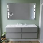 Cuisibane - Meuble double vasque tout inox 140 cm rosinox + miroir led Excellence- Gris- Plan vasque en - Gris mat