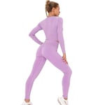 Xinyuan Women's Stretch Fit Yoga Suit Tracksuit Lounge Wear, Long Sleeve Crop Tops + High Waist Leggings 2 Pcs Set, Gym Running Outfit Pink Purple-S