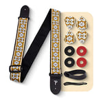 Perri's Leathers Ltd-Guitar Strap-Bundle-BONUS-3 Medium 0.71mm Guitar Picks, 1 Leather Acoustic Adaptor, 4 Strap Locks (Yellow Crossroads)