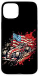 iPhone 15 Plus Vintage Auto Racing Car American Flag 4th of July, Auto Race Case