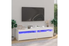 TV-benker 2 stk med LED-lys høyglans hvit 75x35x40 cm - Hvit TV-benk & mediabenk