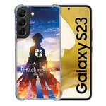 Cokitec Coque Renforcée en Verre Trempé pour Samsung Galaxy S23 Manga Attaque Titans Soleil