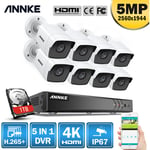 Annke - Système de caméra de vidéosurveillance 8 canaux Ultra hd 4K H.265 + dvr et 8 × 5MP hd - Disque Dur de 1TB inclus