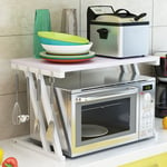 Etagere Micro Ondes avec 4 Crochets, Etagère de placard Acier Carbone, Étagère de Cuisine Meuble, Organisateur pour Outils de Cuisine Blanc - z