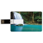 4G USB Flash Drives Credit Card Shape Waterfall Memory Stick Bank Card Style Stream of a Secret Waterfall in the Forest Nature Like Heaven Fresh,Turquoise Green Brown Waterproof Pen Thumb Lovely Jump