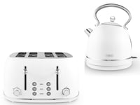 Tower Heritage White Dome Kettle & 4 Slice Toaster Matching Set White & Chrome