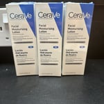 3x CeraVe PM Daily Facial Moisturiser Lotion for Normal to Dry Skin 52ml