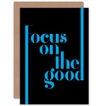 Extended Blue Focus Good Greetings Card Plus Envelope Blank inside