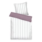 TOM TAILOR Parure de Satin, 80x80 cm + 135x200 cm, 100% coton/ satin, avec motif réversible, passepoil coloré sur l'oreiller et fermeture éclair de marque, CLASSIC SATIN STRIPES Blanc, Violet (Cozy Mauve & Fresh Sage)