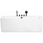 Baignoire Semi Ilot Rectangulaire Design en Acrylique Sanitaire Blanc avec Robinet et Douche Idéale pour Salle de Bain Moderne et Minimaliste Beliani