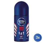 3x Nivea Men Dry Impact Roll-On 50 Ml