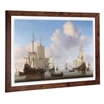 Big Box Art Framed Print of Willem Van de Velde The Younger Dutch Men of war Design | Wall Art Picture| Home Decor for Kitchen, Living Room, Bedroom, Hallway, Walnut, A2 / 24.5x18 Inch / 62x45cm