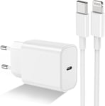 Chargeur Rapide iPhone 14 13 12 11,[Apple MFi Certifié] 20W USB C PD Adaptateur Secteur Prise Chargeur Apple Original avec 2m Lighting Cable pour iPhone 14/13/12/11/XS Max/XR/SE/iPad