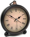 Vintage Retro Analog Alarm Clock, 4 inch Super Silent Non Ticking Clock with Night Light, Snooze, Battery Operated, Simply Design, for Living Room, Bedroom, Bedside, Desk, Gift Clock (Roman)