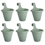 Clever Pots 6x Hanging Plant/Flower Pots Planters, with Self Watering Reservoir, Outdoor Plastic Pot for Garden Fence and Balcony Railing Decoration, Sage