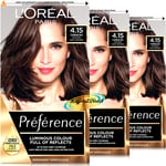 3x Loreal Preference Caracas 4.15 INTENSE DEEP BROWN Permanent Hair Colour Dye