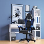 BIGZZIA Fauteuil gamer - Chaise Gaming - Siège de Bureau Réglable Pivotant Gaming Racing-avec coussin et dossier inclinable Noir et Bleu