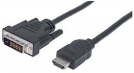 Manhattan HDMI to DVI-D 24+1 Cable, 2m, Male to Male, Black, Equivalen