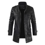 LDMB Blouson Cuir Homme Manteau À Manches Longues Chaudes en Détresse Vêtements D'extérieur en Faux Cuir avec Ceinture,Noir,2XL