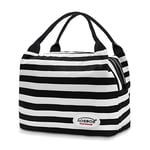 AOSBOS Sac Isotherme Repas pour Femmes Filles, Sac à Déjeuner Isolé Sac Transport Lunch Fruits Snack, Idéal pour Bureau Plage Pique-nique, Rayures Noires et Blanches