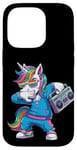 Coque pour iPhone 14 Pro Licorne dans les années 80 avec enregistreur cassette