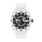 Puma Montre pour Homme Puma Street V2, Mouvement à Trois Aiguilles avec Date, Boîtier en Huile de Ricin Blanche de 48 mm avec Bracelet en Silicone, P5114