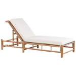 Chaise Longue en Bambou Naturel Bois Clair et Blanc Cassé Dossier Réglable Ligu