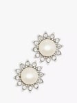 Eclectica Pre-Loved Rhodium Plated Faux Pearl Swarovski Crystal Daisy Clip-On Earrings, Dated Circa 1990s, Silver