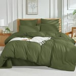 Luofanfei Housse de Couette 240 x 260 Vert Olive 2 Personnes Uni Adulte Ultra Douce Parure de Lit en Microfibre Linge de Lit Unie Moderne Parure Housse Couette zippée avec Taies d'oreiller 65x65